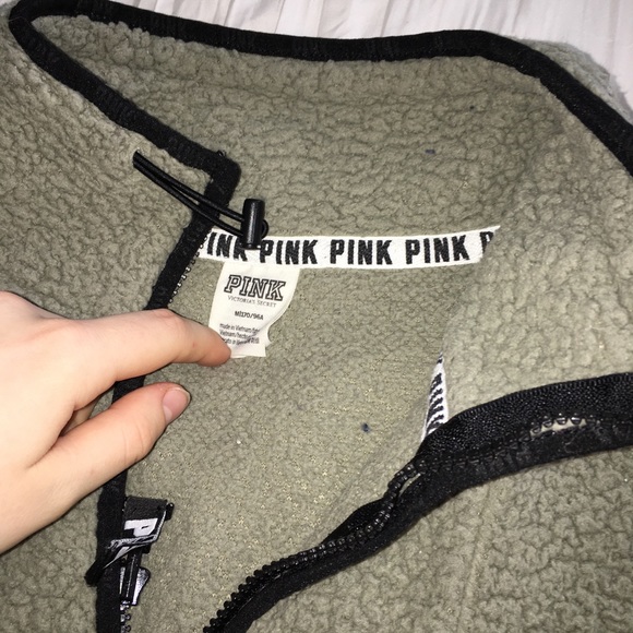 army green fuzzy PINK zip up////read description - Picture 4 of 5